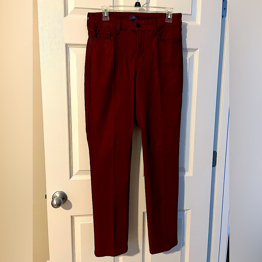 Not Your Daughters Jeans NYDJ Brick Waxed Coated Skinny-Straight Leg 10 Red NWOT